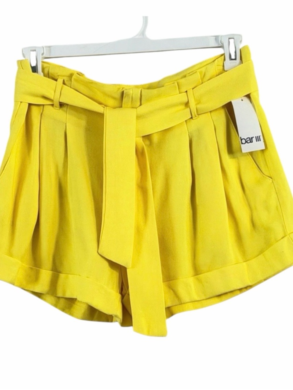 Bar III Yellow Tie Waist Cuffed Hem Shorts Size L NWT